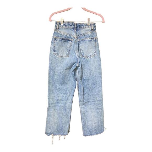 Zara Distressed Denim Jeans Light Wash Size 0 Wide Leg Zip Front Frayed hem - Picture 2 of 3